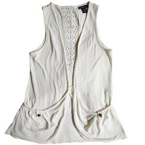 Self Esteem Off White Crochet Sleeveless Open Front Boho Vest sz S